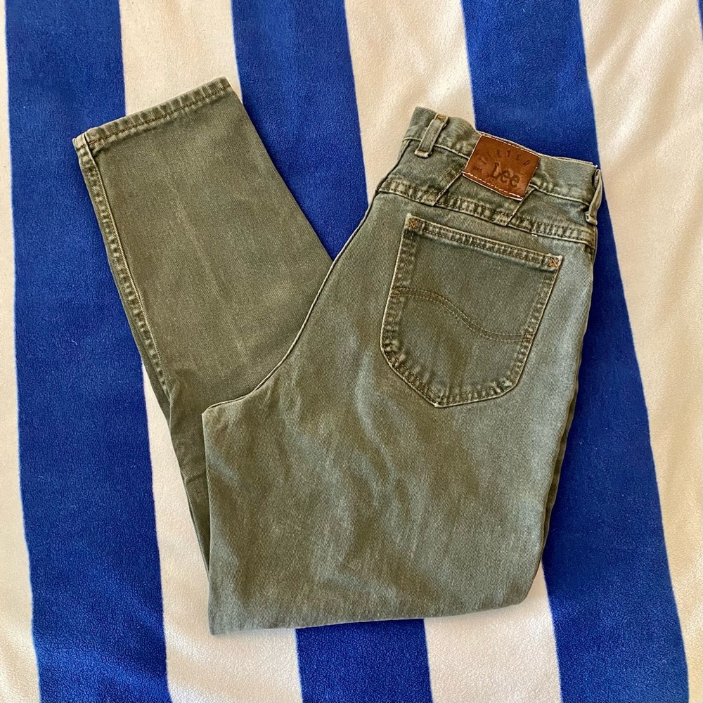 Vintage Lee Riveted Army Green High-Rise Jeans size Petite 14